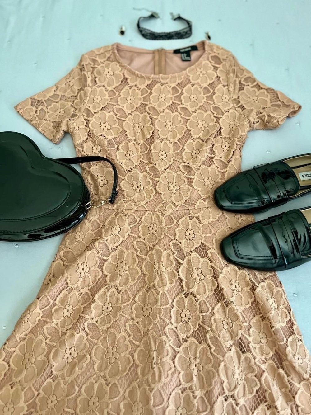 Tan Floral Lace Dress 🤎